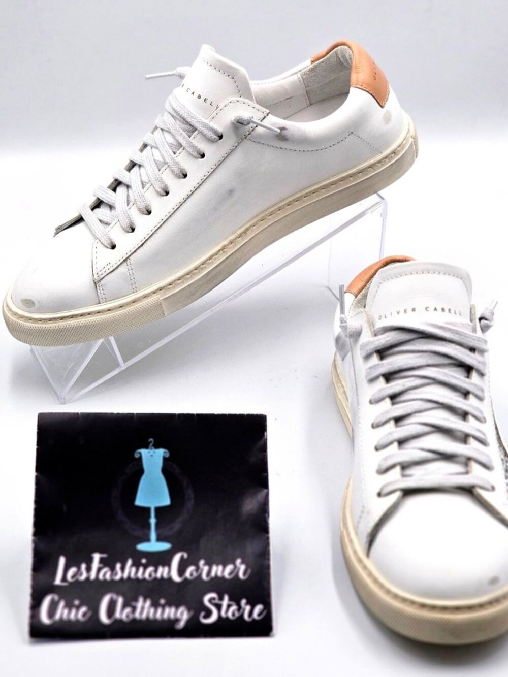 NWOB Oliver Cabell Women Low 1 LEEDS White Leather Sneakers Glitter  Sz 5.5 2254 - Picture 2 of 16
